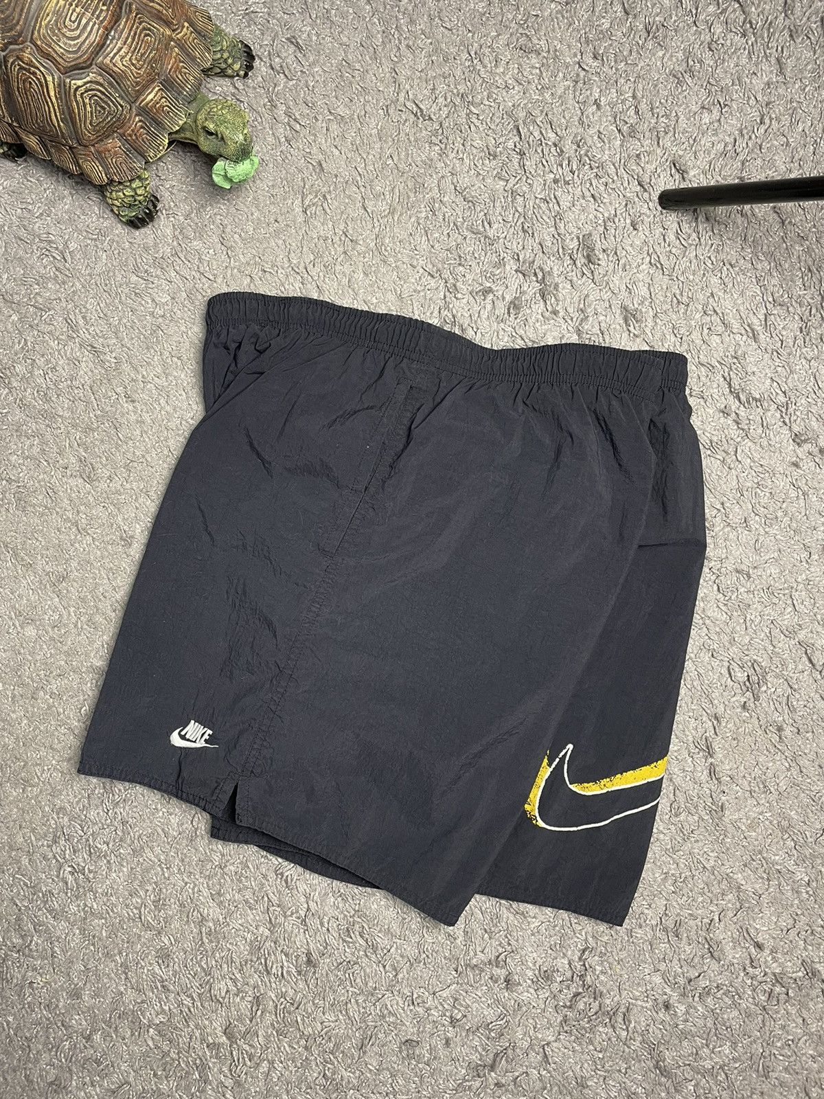 Nike × Vintage Vintage Nike Nylon Black Big Logo Shorts y2k Size US 36 / EU 52 - 2 Thumbnail