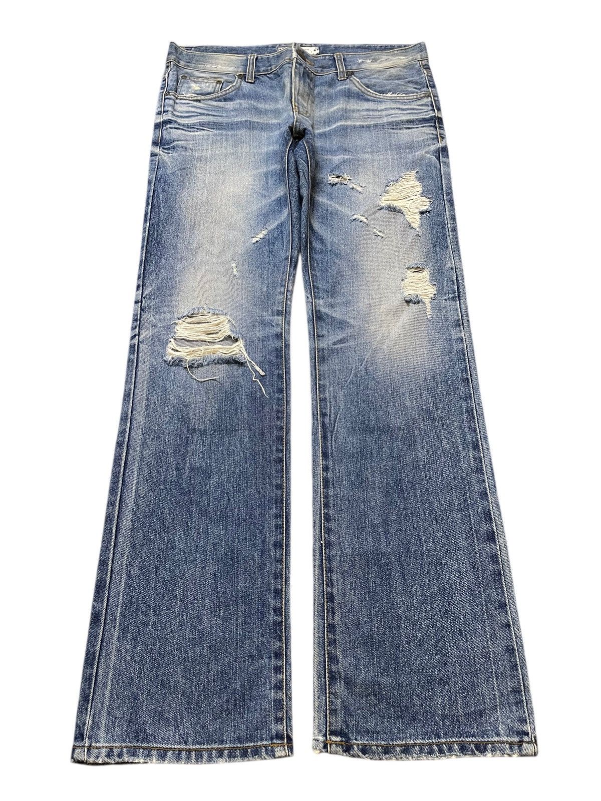 Vintage Japanese Brand Blue Faded Wash Distressed Jeans