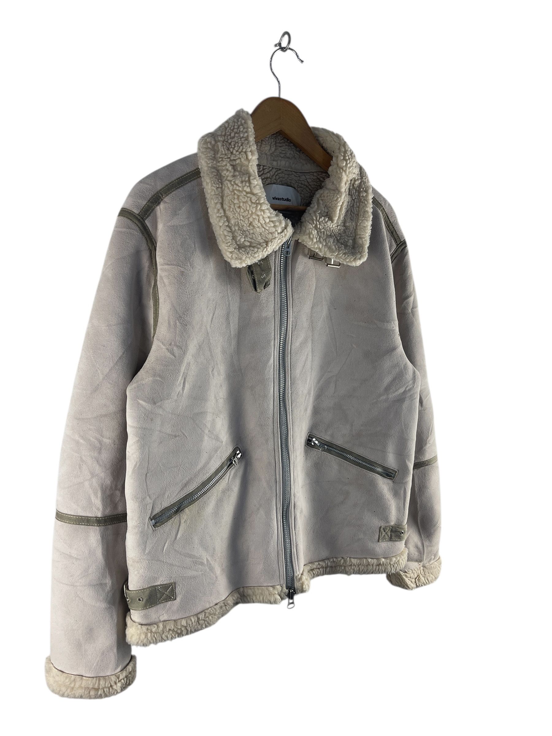Vivastudio Vivastudio Sherpa Lined Aviator Flight Jacket Grey Shearling Size US L / EU 52-54 / 3 - 4 Thumbnail