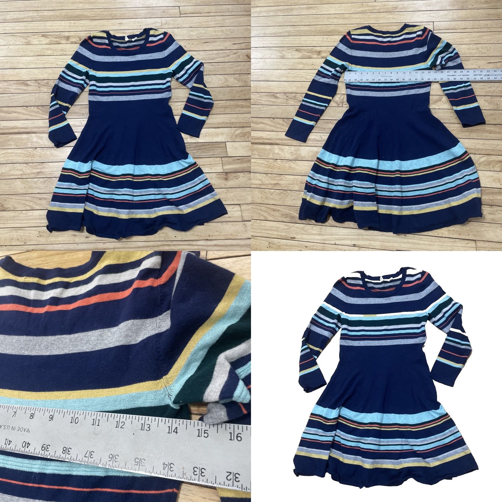 Vintage Moth Sweater Dress Women S Fit Flare Stripe Blue Merino Wool Blend Boho Cozy Dress Size S Size S / US 4 / IT 40 - 10 Thumbnail