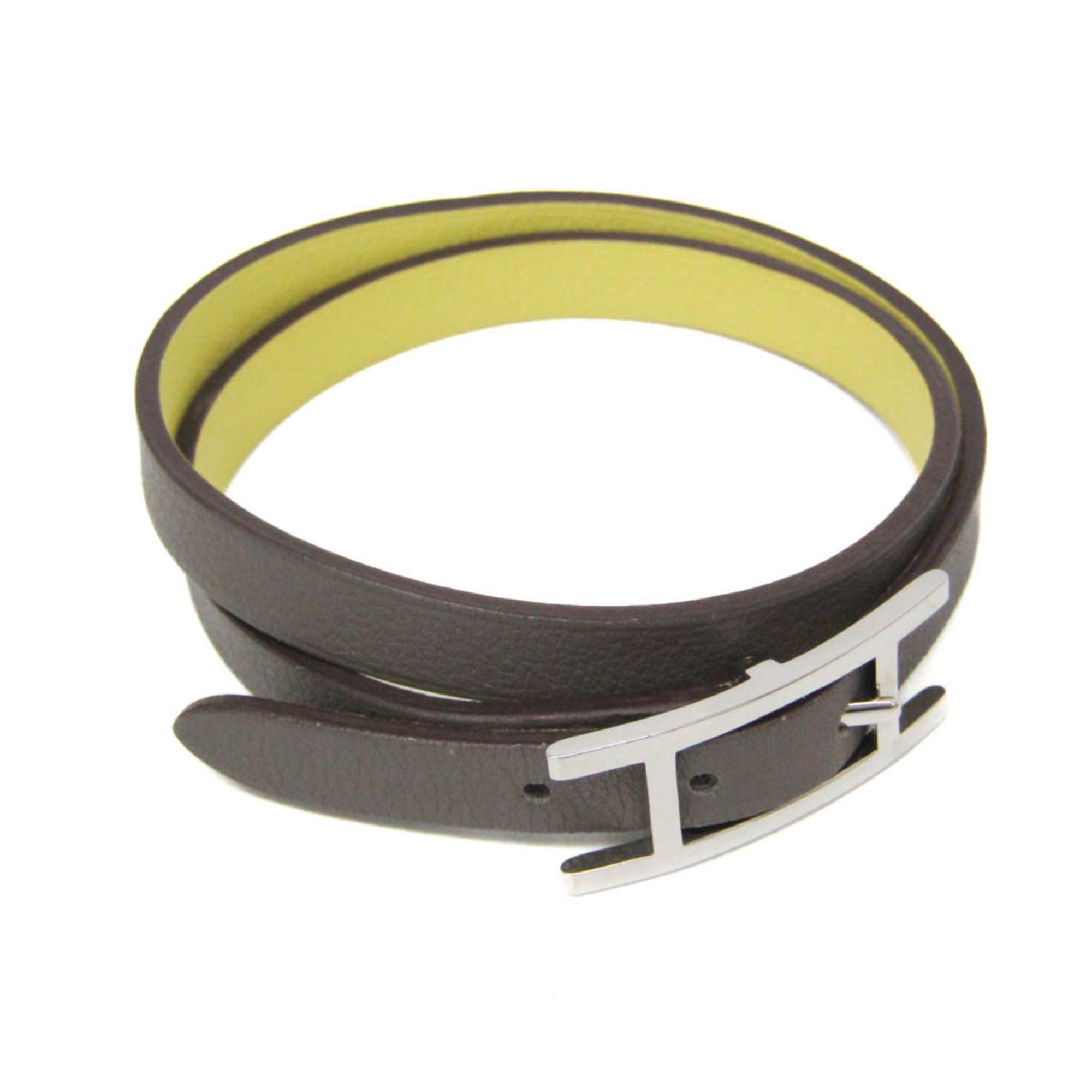 Hermes Hermes Behapi Double Tour Leather,Metal Wrap Bracelet Gray,Yellow Size ONE SIZE - 1 Thumbnail