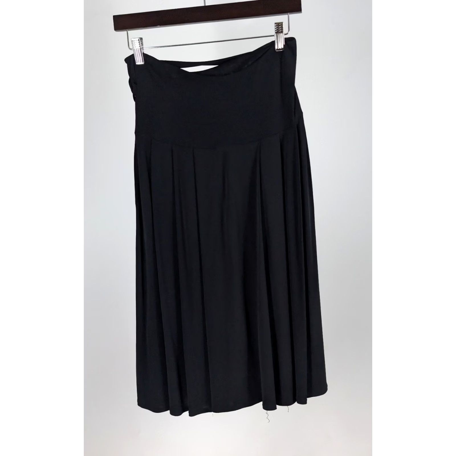 Vintage VINTAGE Agnes B Paris Black Stretchy Bodycon Pleated Skirt France 90s Tie Waist Knee Length Womens XS-1 Size 25" / US 0 / IT 36 - 3 Thumbnail