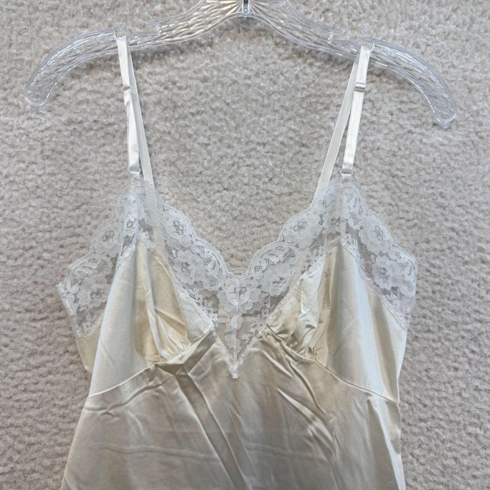 Vintage VINTAGE 90s Slip Dress Small Ivory Satin Lace Negligee Chemise Lingerie Women's 34 Slips Size S / US 4 / IT 40 - 3 Thumbnail