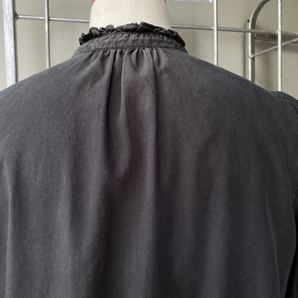 Japanese Brand LA MARINE FRANÇAISE Black Ruffle Collar Puff Shoulder Shirt Size M / US 6-8 / IT 42-44 - 24 Thumbnail