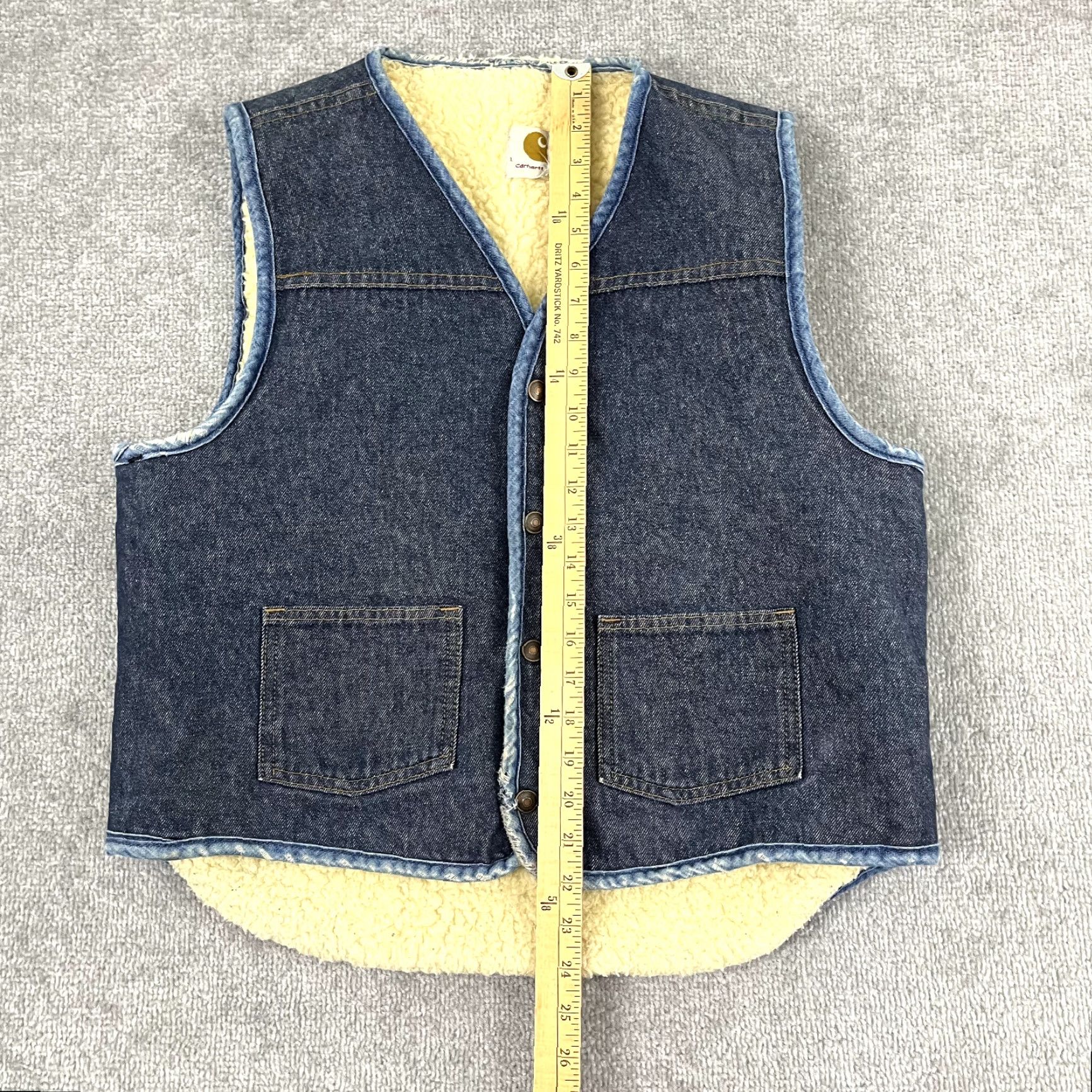 Carhartt VINTAGE Carhartt Vest Adult Large Blue Denim Sherpa Snap Distressed Western 90s Size US L / EU 52-54 / 3 - 3 Thumbnail