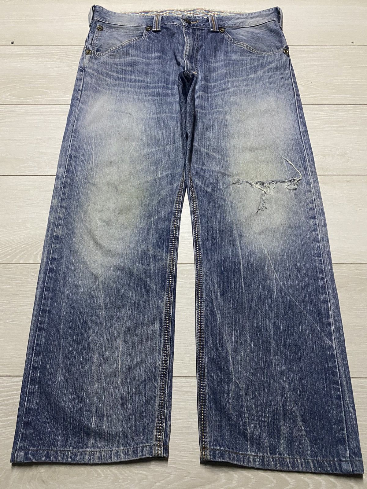 Junya Watanabe Vintage Edwin XVS Faded Wash Thunder Buckle Back Distressed Size US 37 - 1 Thumbnail