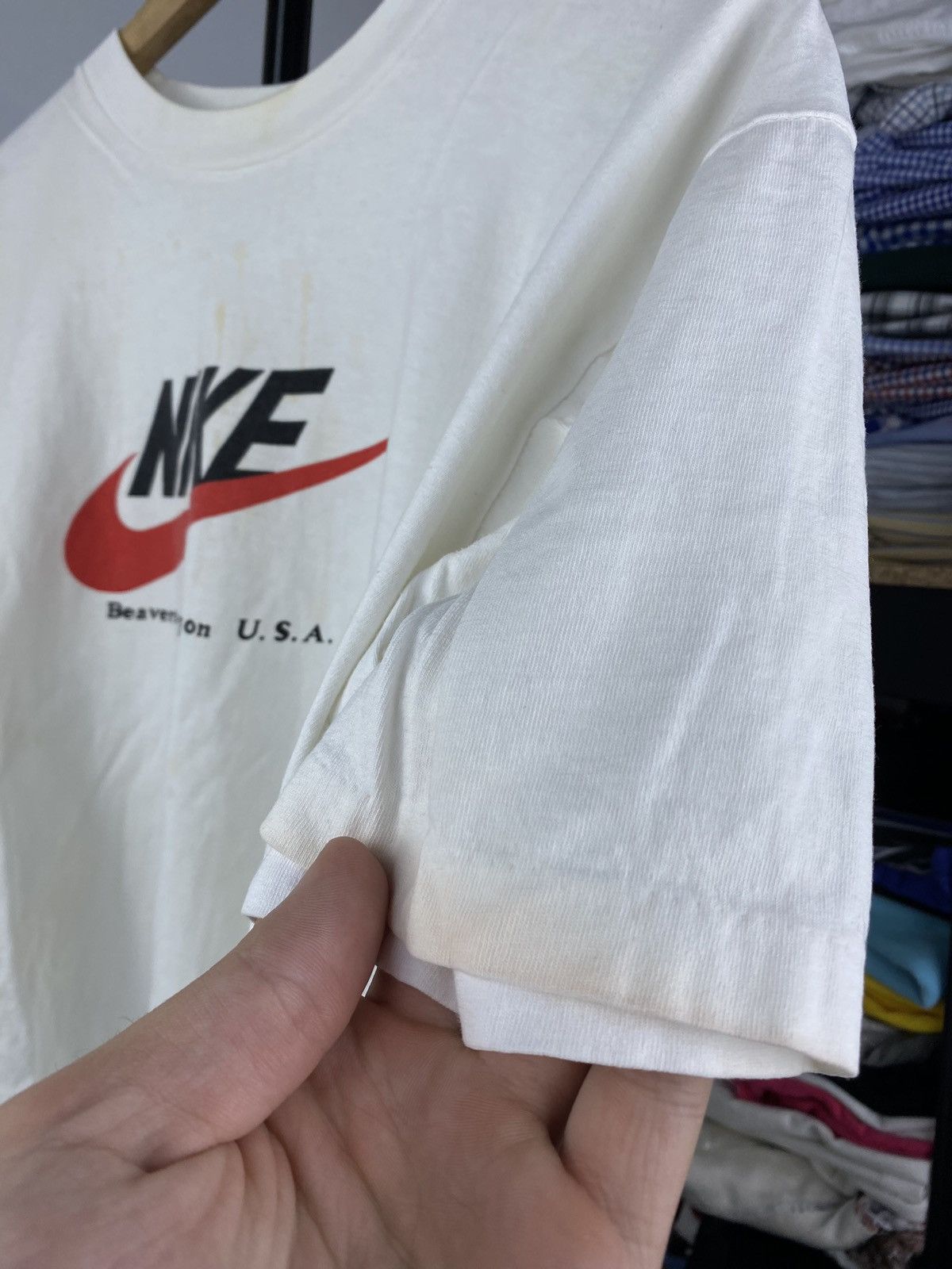 Nike × Vintage 70s🔥Nike Oregon Distressed Dirty White Vntg Tee Size US M / EU 48-50 / 2 - 3 Thumbnail
