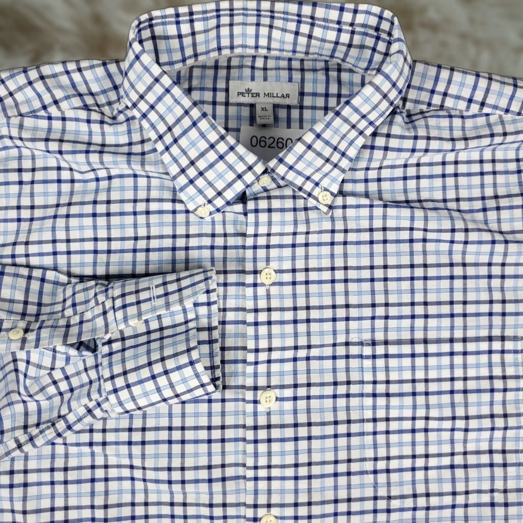 Peter Millar Peter Millar Shirt Mens XL Blue Plaid Long Sleeve Button-Up Size US XL / EU 56 / 4 - 1 Thumbnail