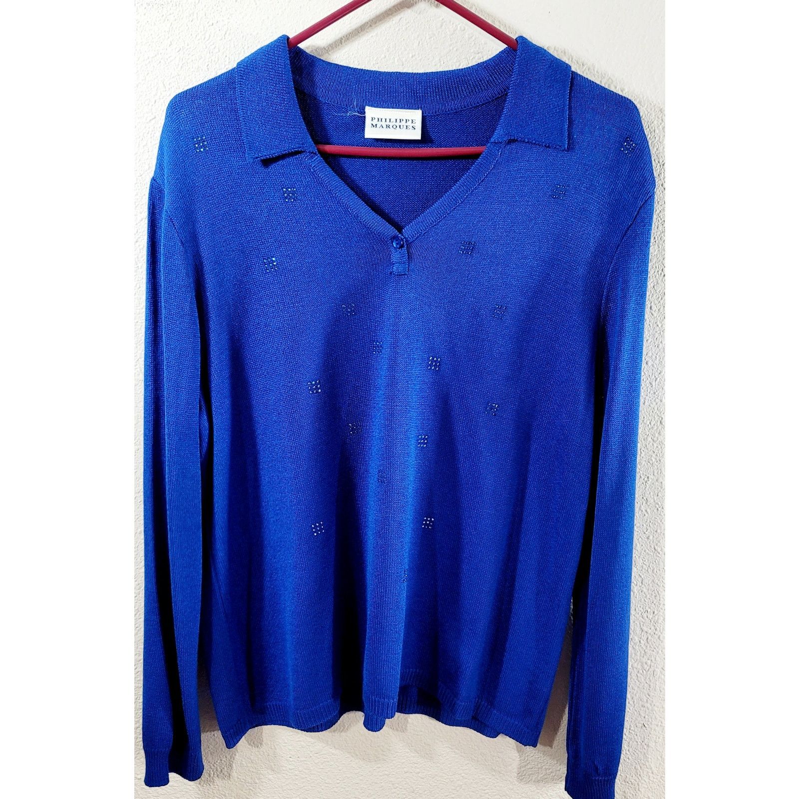 Other Philippe Marques Blue Knitted Sweater Rhinestones Top 14 Size XL / US 12-14 / IT 48-50 - 7 Thumbnail