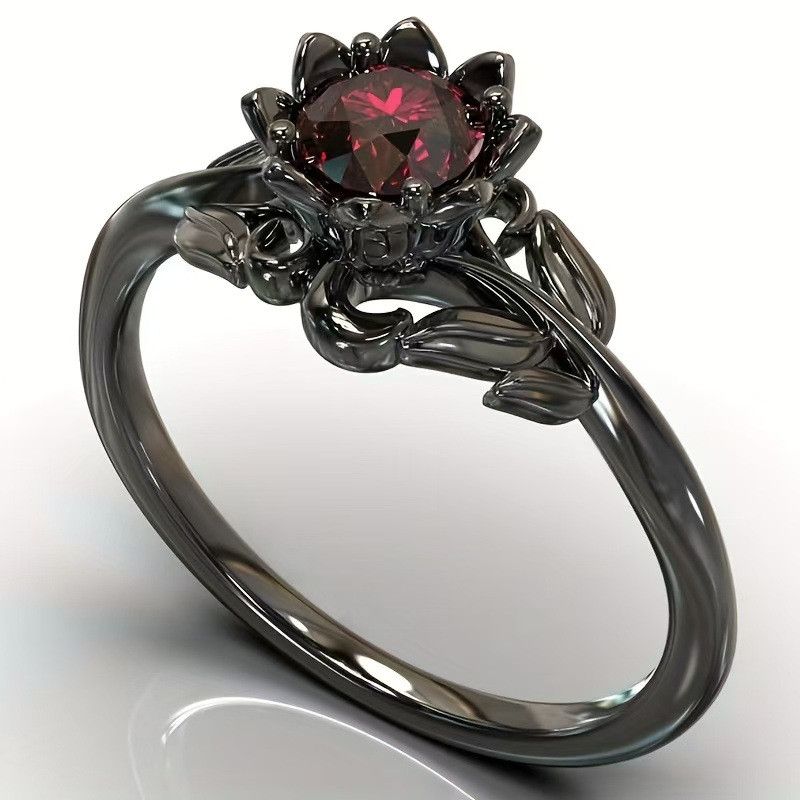 Japanese Brand Black Flower Rounds Ring Size ONE SIZE - 1 Thumbnail