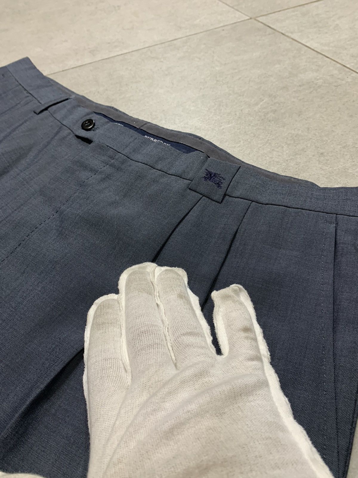 Burberry Y2k 90s Vintage Blue shimmer Burberry wool Chino trousers Size US 35 - 3 Thumbnail
