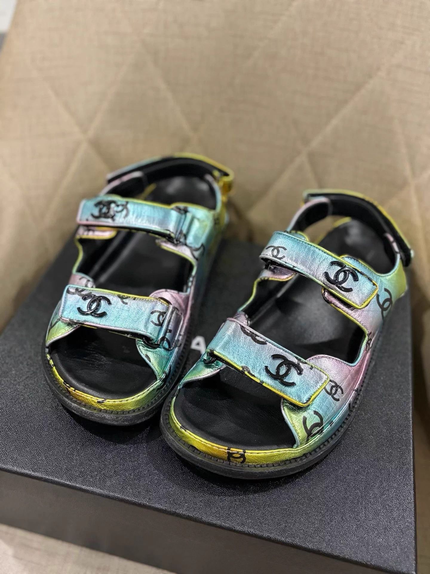 Chanel Chanel 23ss full logo vibrant velcro sandals 38 Size US 7.5 / IT 37.5 - 1 Thumbnail