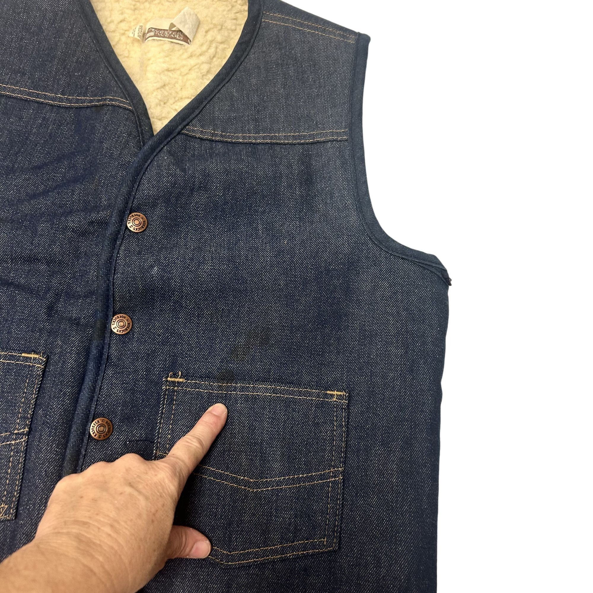 Sears Vtg Sears Indigo Blue Jean Waistcoat Denim SHERPA Vest Size US M / EU 48-50 / 2 - 7 Thumbnail