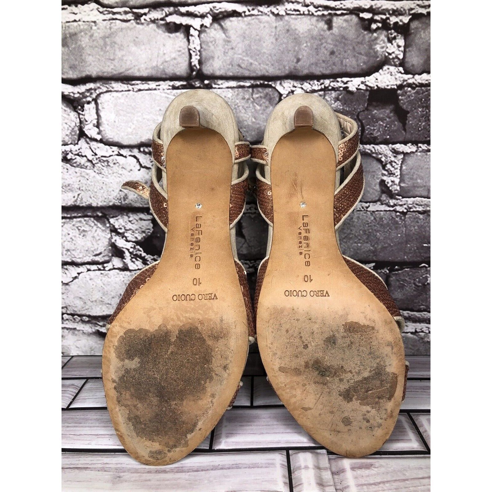 Other La Fenice Venezia Rose Pink Sequin Beige Suede Open Toe Heel Size US 10 / IT 40 - 13 Thumbnail