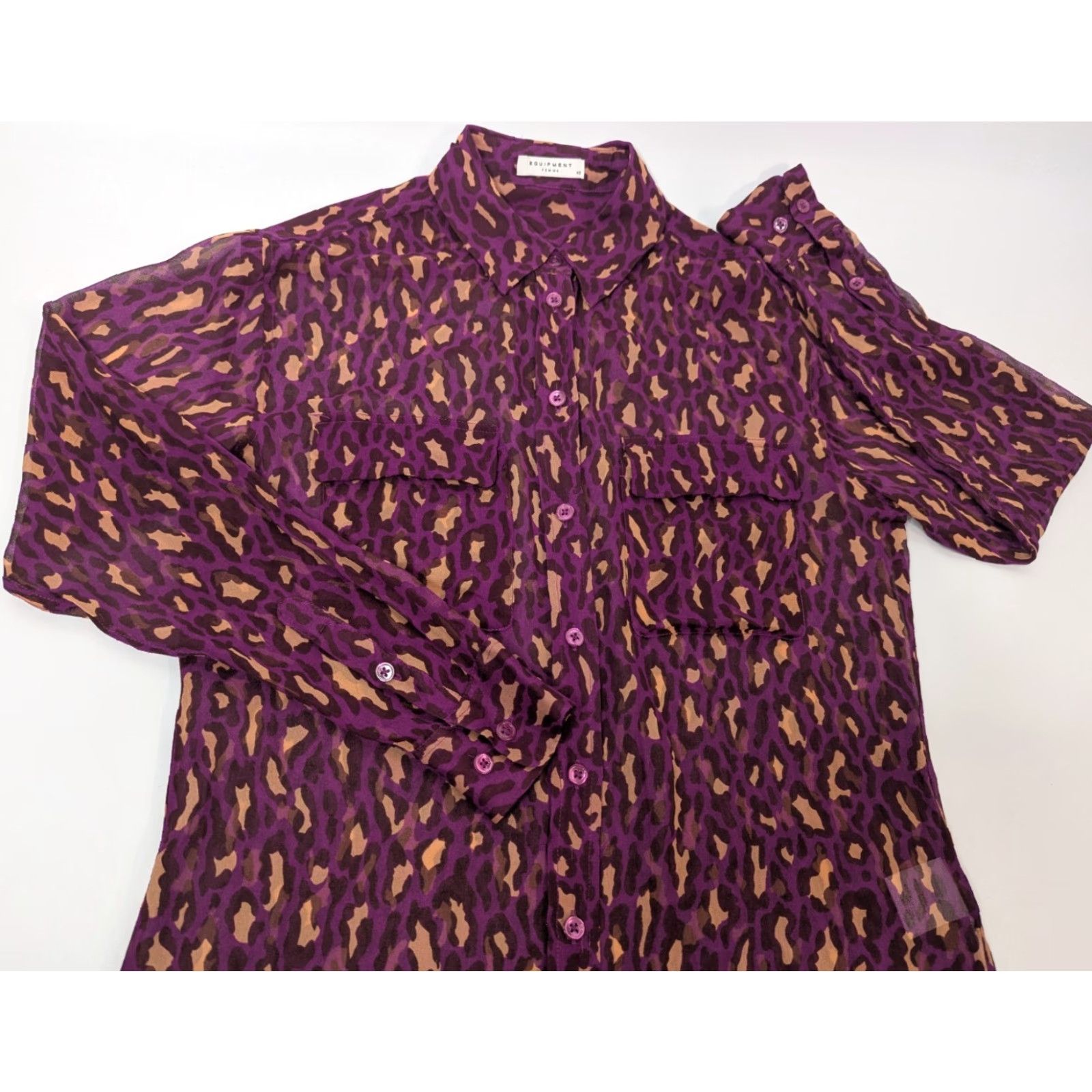 Equipment Equipment Femme Blouse Women XS Purple Silk Sheer Leopard Button Front 100% Silk Size XS / US 0-2 / IT 36-38 - 2 Thumbnail