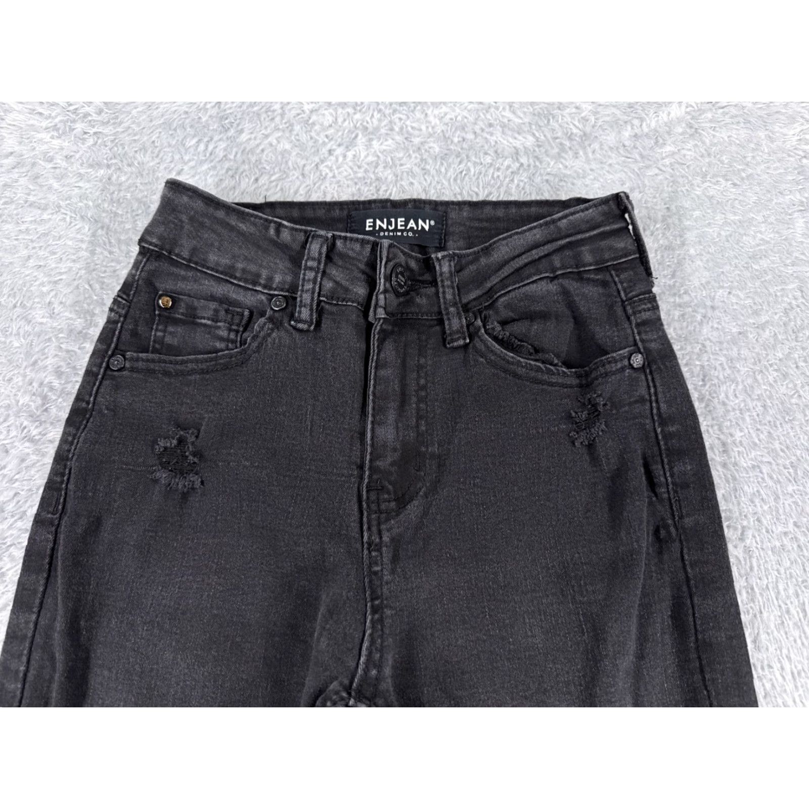 Vintage Black Jeans Womens 0 Denim Flared Distressed Cotton Blend 24x29 Size 25" / US 0 / IT 36 - 4 Thumbnail
