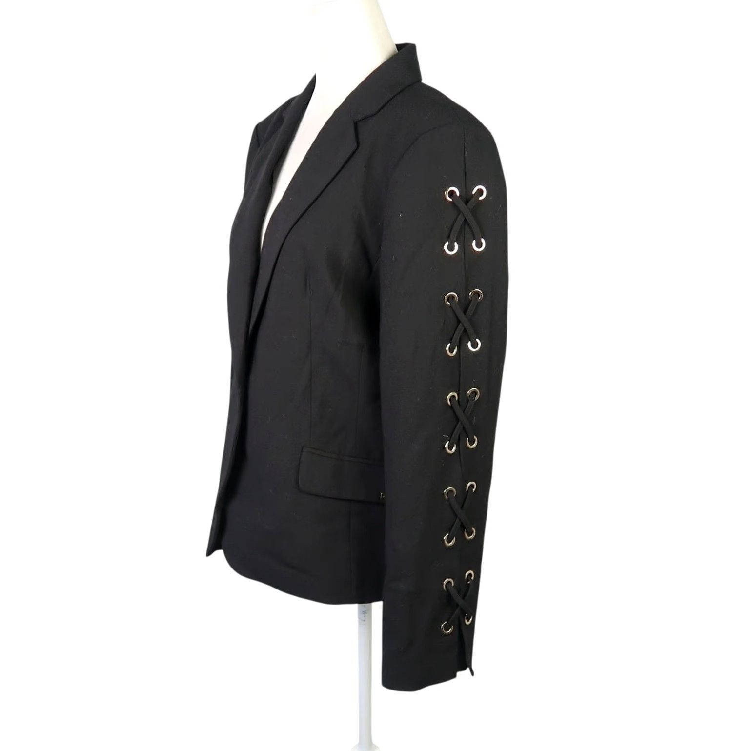 Calvin Klein Calvin Klein Black Blazer Jacket w/ Lace-Up Sleeves 8 Womens Block Color Solid Long Sleeve Blazer Size M / US 6-8 / IT 42-44 - 4 Thumbnail