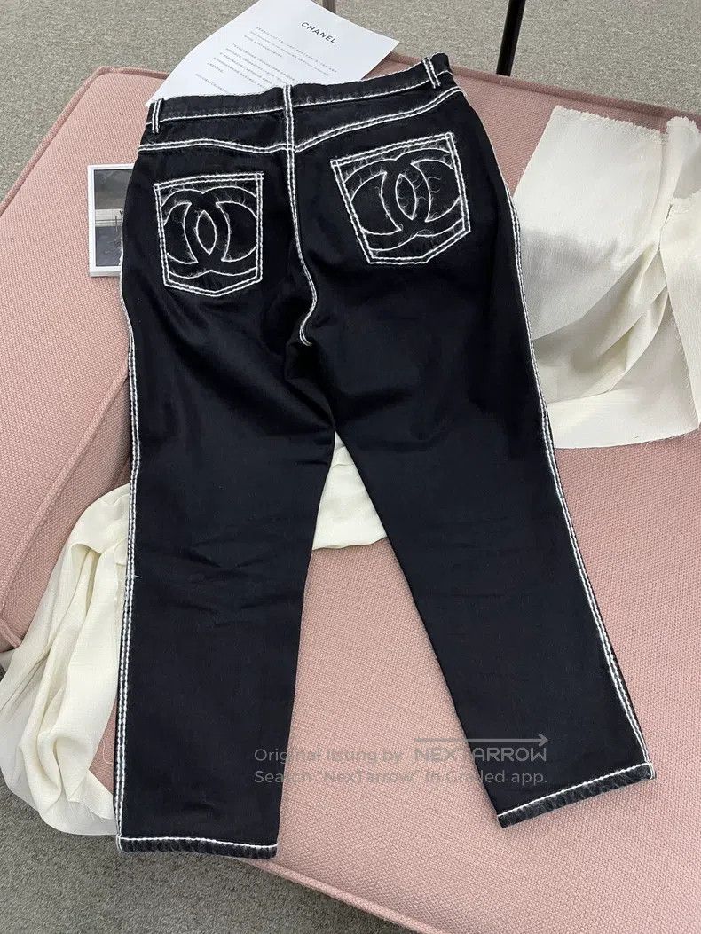 Chanel Chanel 24N black and white logo denim straight trousers Size 27" / US 4 / IT 40 - 3 Thumbnail