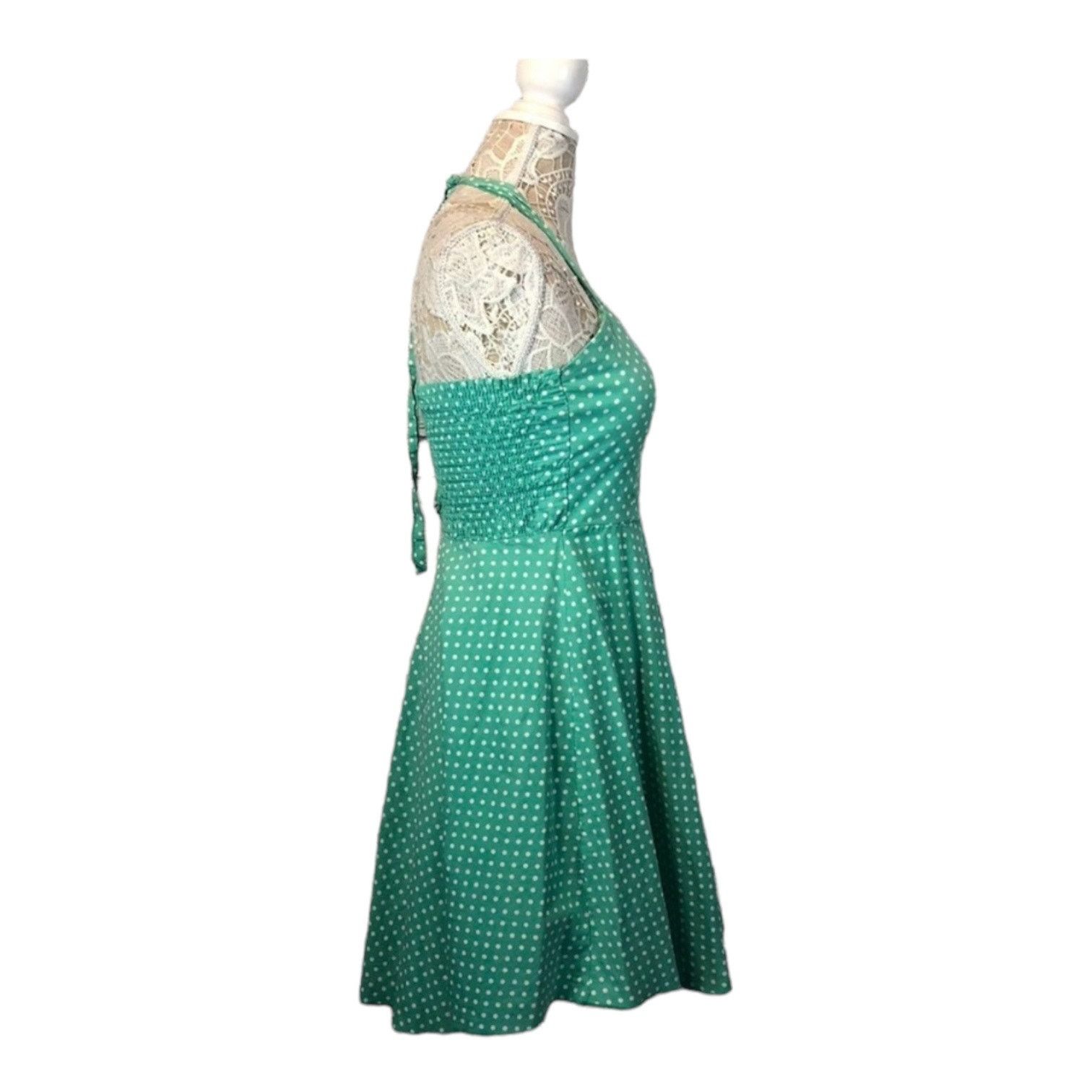 Vintage Sara U.S.A Vtg Retro Pin Up Halter Dress Green polkdot large Size L / US 10 / IT 46 - 6 Thumbnail
