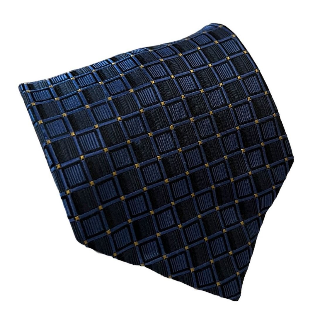Croft & Barrow Croft & Barrow Blue Navy Yellow Square Windowpane Silk Tie Size ONE SIZE - 1 Thumbnail