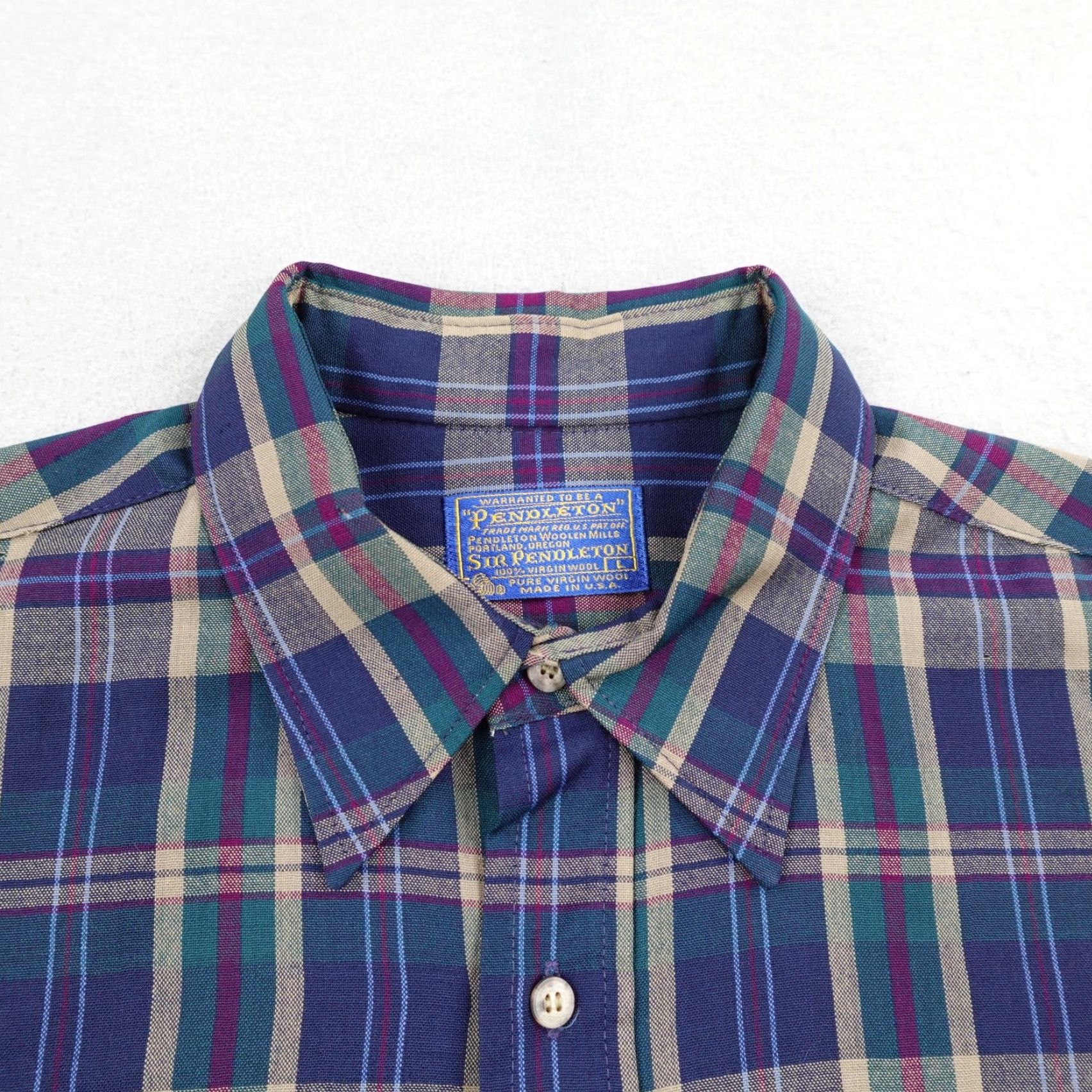 Pendleton VINTAGE Pendleton Shirt Mens Large Blue Plaid Wool Button-Up 70s 80s Navy Green Pocketed Size US L / EU 52-54 / 3 - 2 Thumbnail