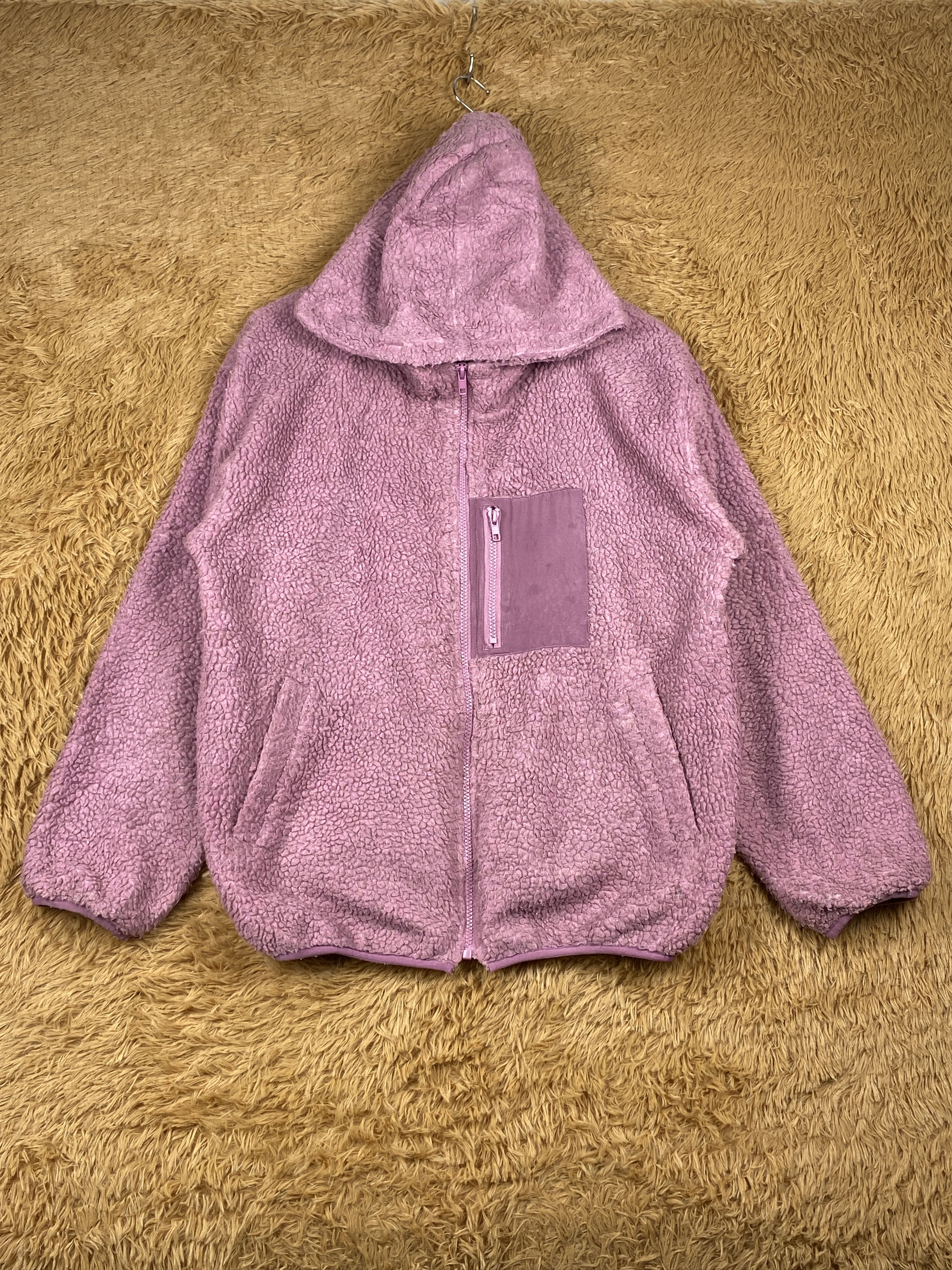 image of Vintage Navy Hoodie Sherpa Jacket in Dark Pink, Women's