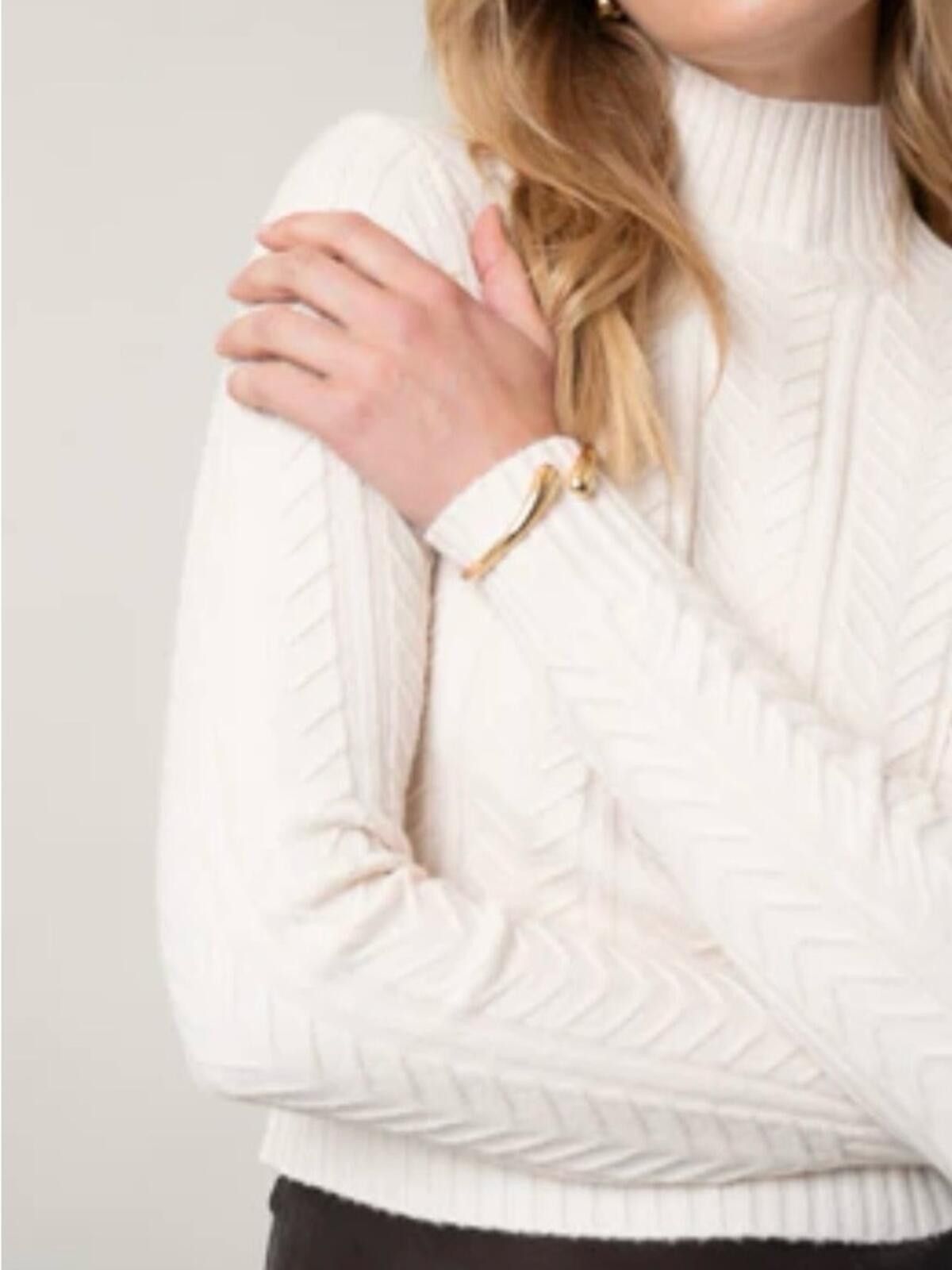Caruso Cyrus / Cable Knit Mockneck Sweater / Ivory Size M / US 6-8 / IT 42-44 - 3 Thumbnail