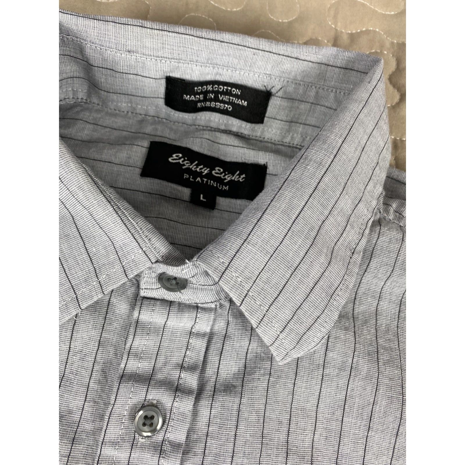 Vintage VINTAGE Eighty Eight Plantinum Mens Pinstripe Gray Long Sleeve Military Shirt Sz L Size US L / EU 52-54 / 3 - 3 Thumbnail