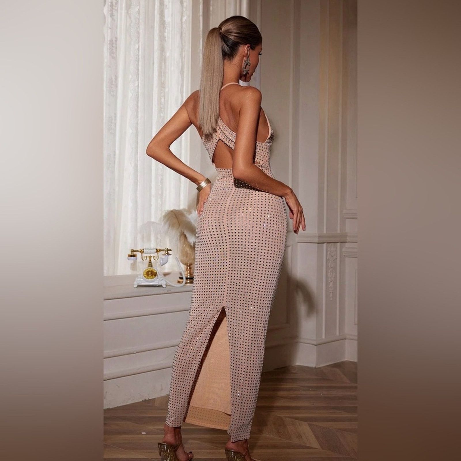 Other New Beige rhinestone Evening Wedding Cocktail Dress size S Size S / US 4 / IT 40 - 4 Thumbnail