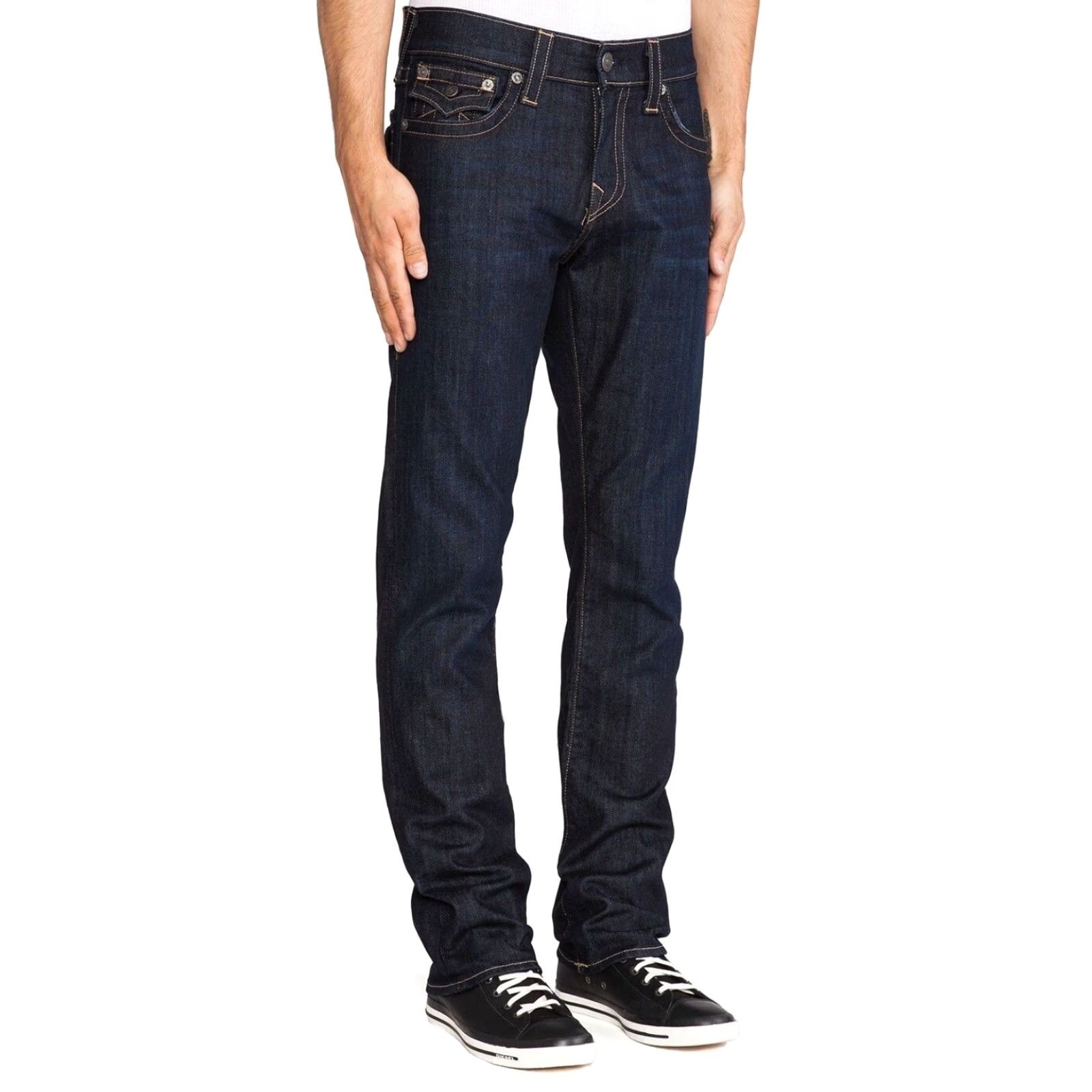 True Religion True Religion Ricky Straight Jeans 42x34 Dark Wash Mens Regular 42 Blue Denim Stretch USA Logo Pocket Zipper Button Casual Straight Mens Size US 42 / EU 58 - 4 Thumbnail