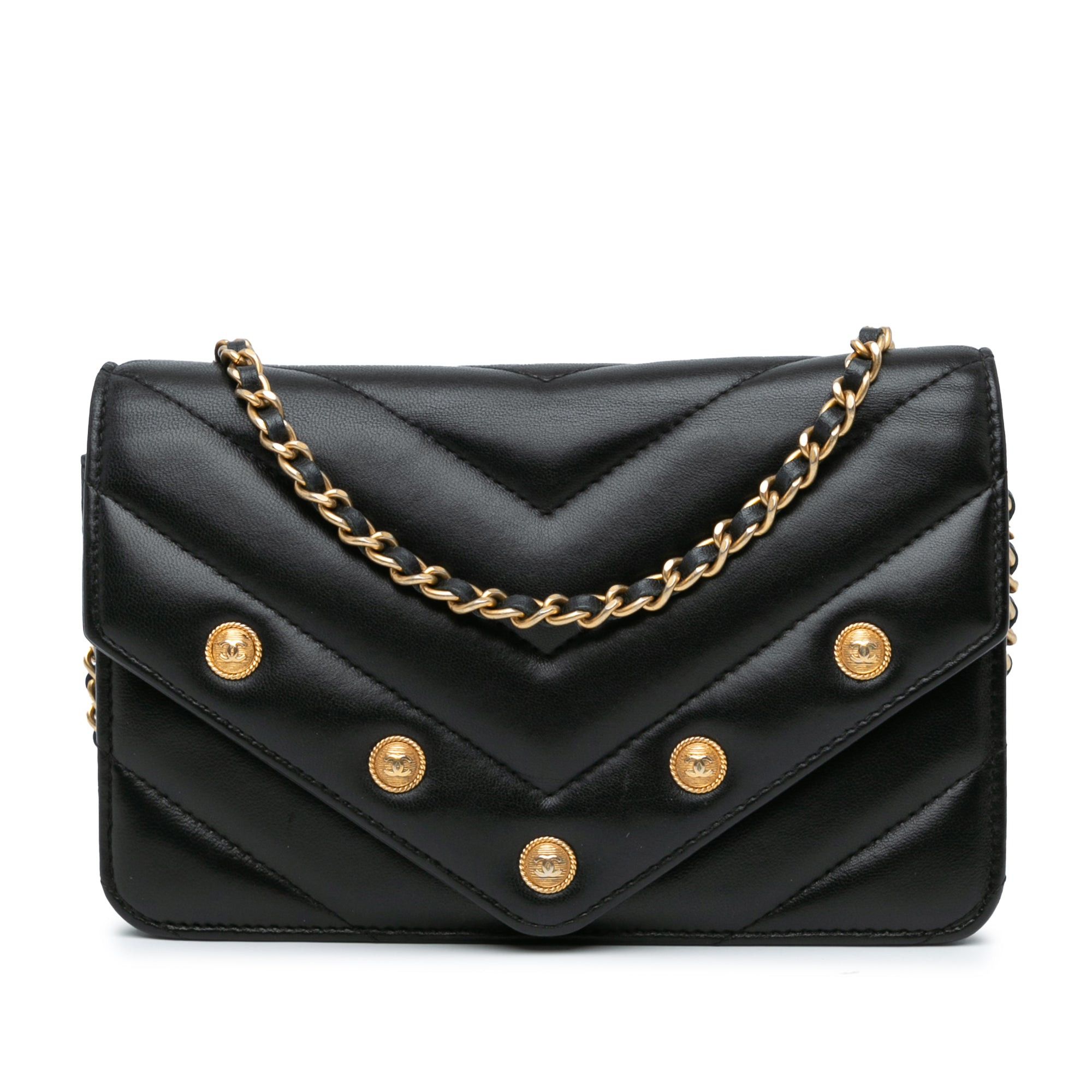 Chanel Chanel Chevron Lambskin Button Wallet On Chain Black Size ONE SIZE - 1 Thumbnail