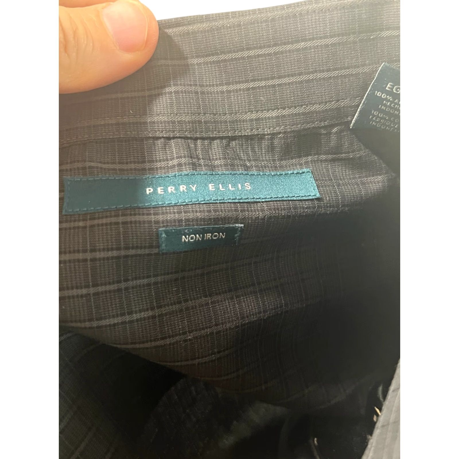 Perry Ellis Perry Ellis Non-Iron Mens XL Spread Collar 100% Cotton Black Windowpane Dress Shirt Size 46R - 7 Thumbnail
