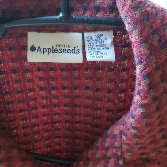 Vintage Appleseed's Burgandy Plaid Full Buttoned Sz. 12P Jacket with Size XL / US 12-14 / IT 48-50 - 2 Thumbnail