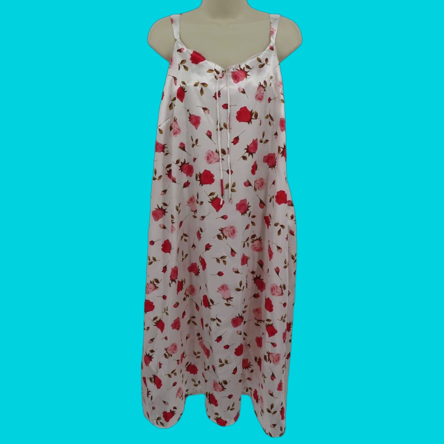 Vintage Cacique Gown Women 18/20 Sleeveless Pink Rose Flower Floral Scallop Nightgown Dress Size XXL / US 16-18 / IT 52-54 - 1 Thumbnail