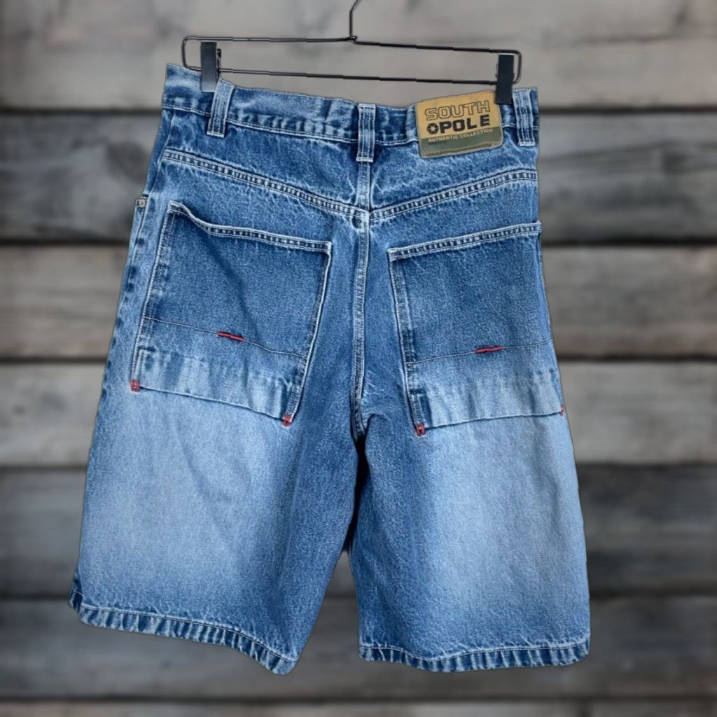 Southpole VINTAGE Southpole Jeans Shorts Mens Bermuda Baggy 30 x 12 Blue Denim Cotton Zip Fly 100% Denim Hip Hop Retro Size US 30 / EU 46 - 1 Thumbnail