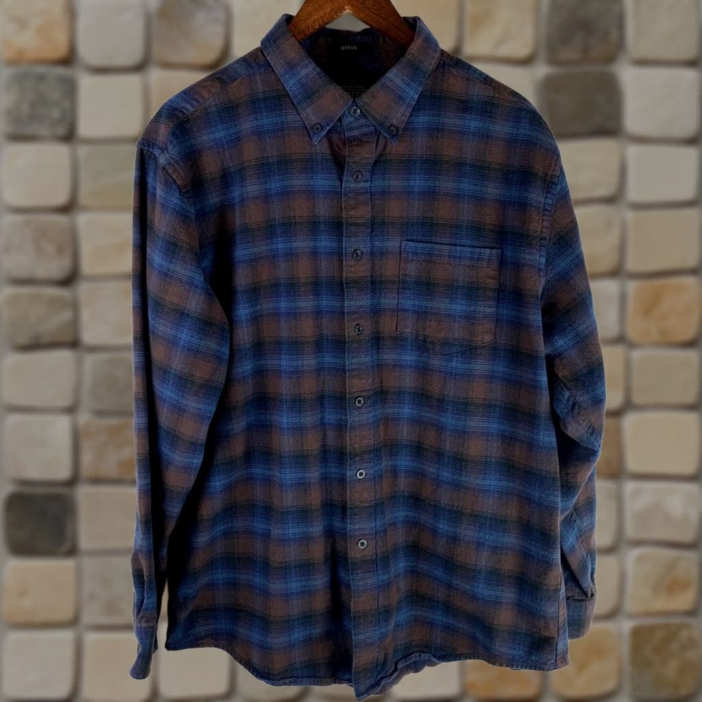 Pendleton Pendleton Mason Button Down Shirt Mens XL Blue Brown Plaid Cotton Flannel Size US XL / EU 56 / 4 - 1 Thumbnail