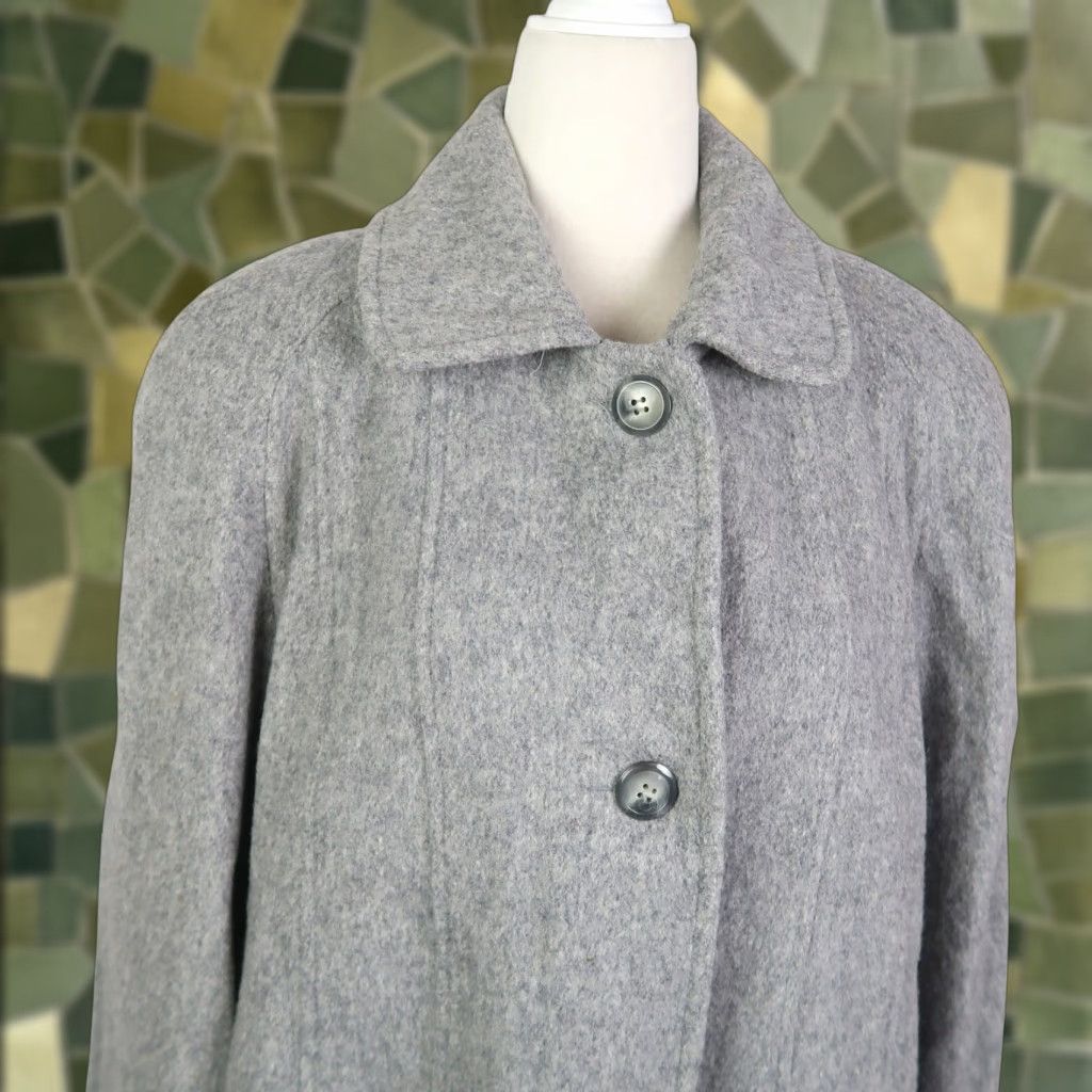 Vintage VINTAGE Herman Kay Coat Wool Mid-Length Heather Grey Womens 12 Overcoat Button Long Sleeve 90s Fall Winter Workwear Casual Size XL / US 12-14 / IT 48-50 - 1 Thumbnail