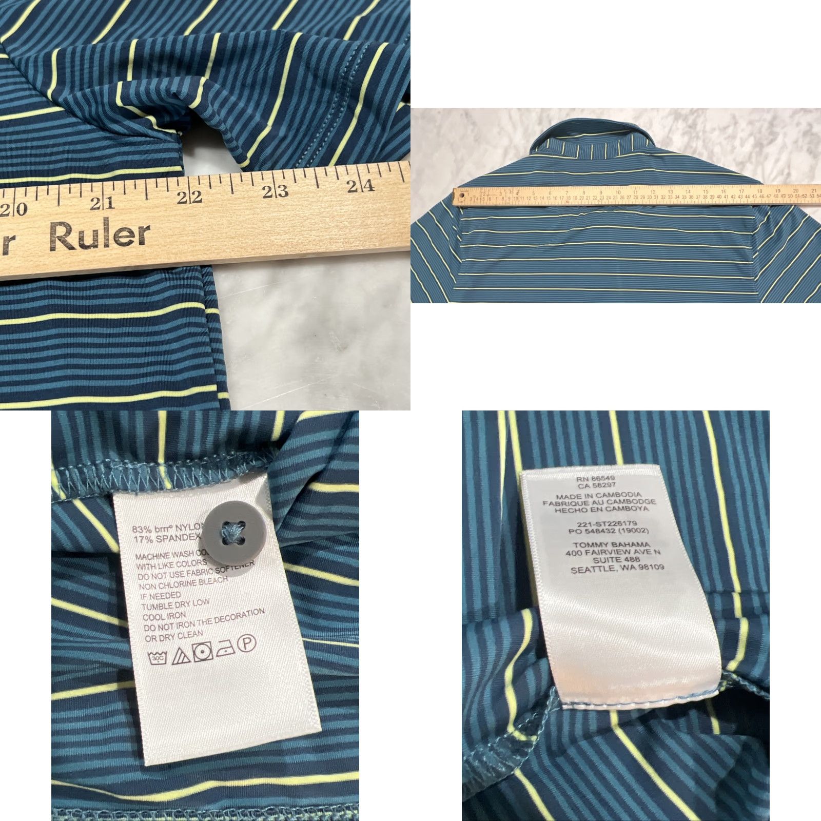 Tommy Bahama Tommy Bahama Island Zone Polo Shirt Mens Large Green Striped Short Sleeve Light Size US L / EU 52-54 / 3 - 8 Thumbnail