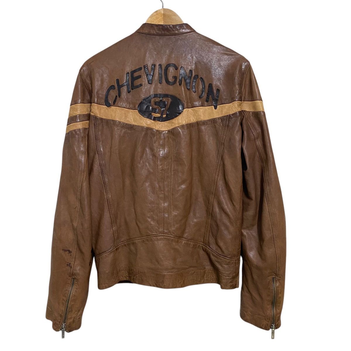 Chevignon Vintage Chevignon Leather Jacket Cafe Racer Brown Patina Size US L / EU 52-54 / 3 - 1 Thumbnail