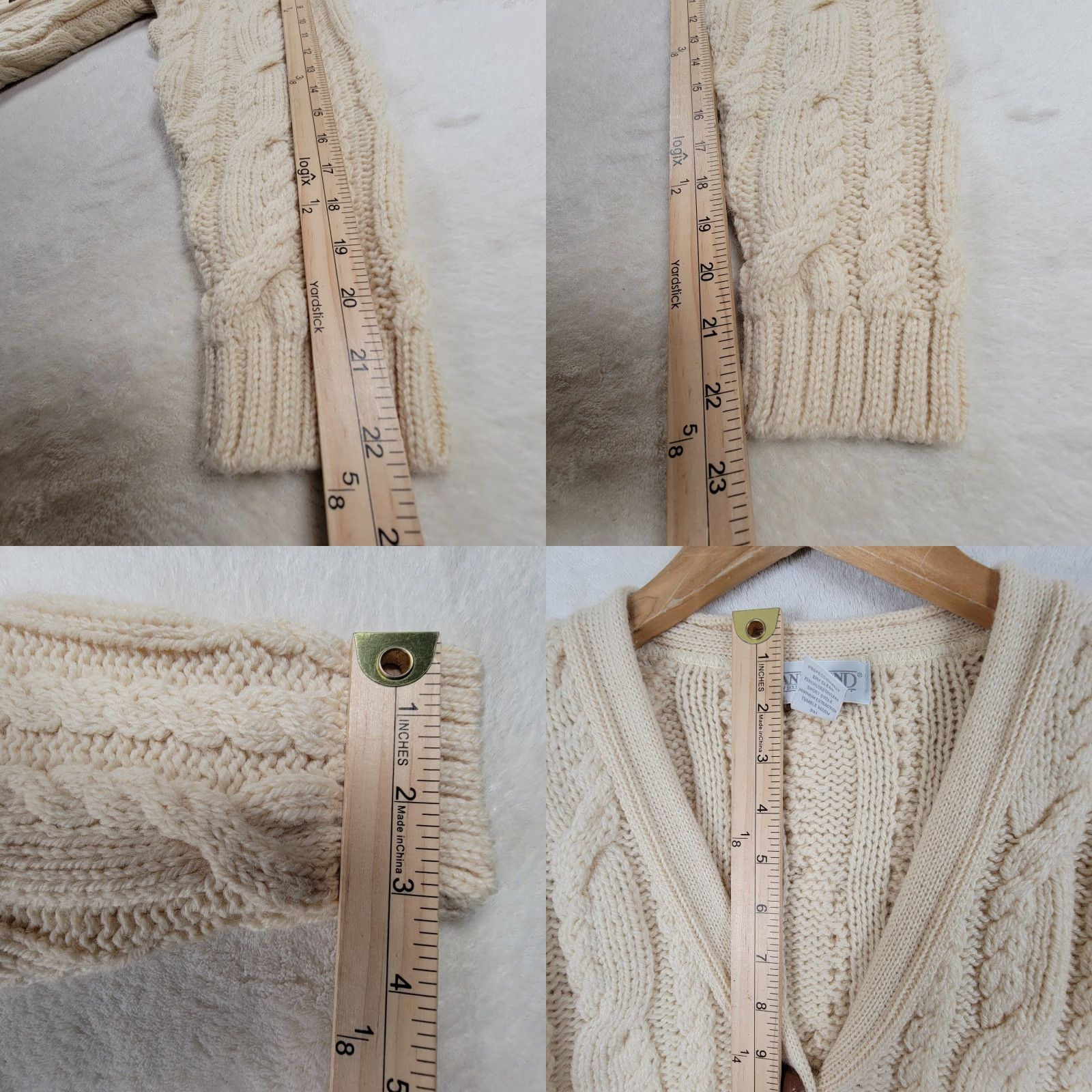 Lands' End VINTAGE Lands' End Fisherman Cardigan Sweater Womens S 100% Wool Ivory Thick Wool Chunky-Knit Winter Leather Buttons Boys??? Size S / US 4 / IT 40 - 9 Thumbnail