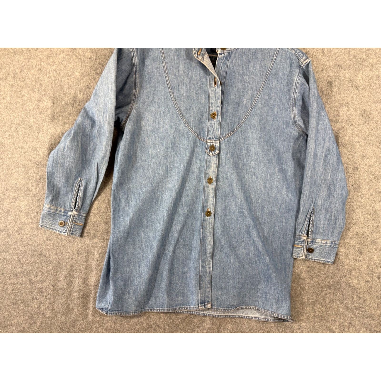 Denime VINTAGE Ruff Hewn Western Shirt Womens M Blue Denim Banded Collar Metal Buttons Long Sleeve Casual Shirt Mens Womens Boys Girls Size M / US 6-8 / IT 42-44 - 4 Thumbnail