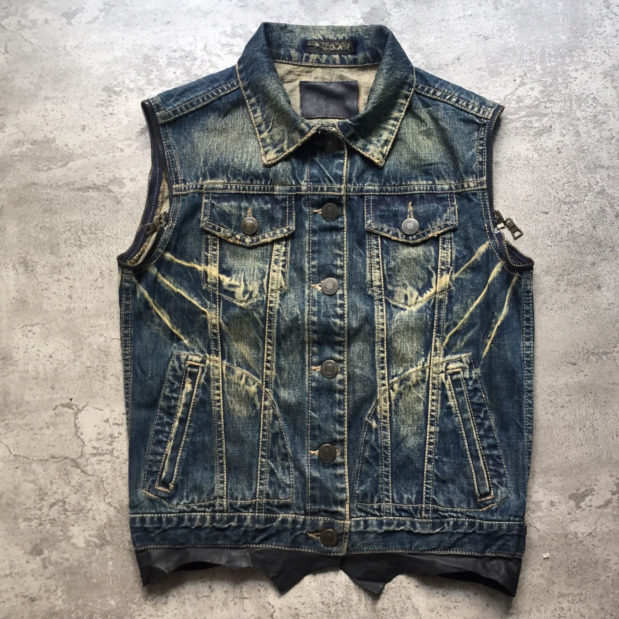 GOSTAR DE FUGA Fuga Mud Wash Faded Denim And Leather Vest Jacket Size US M / EU 48-50 / 2 - 1 Thumbnail