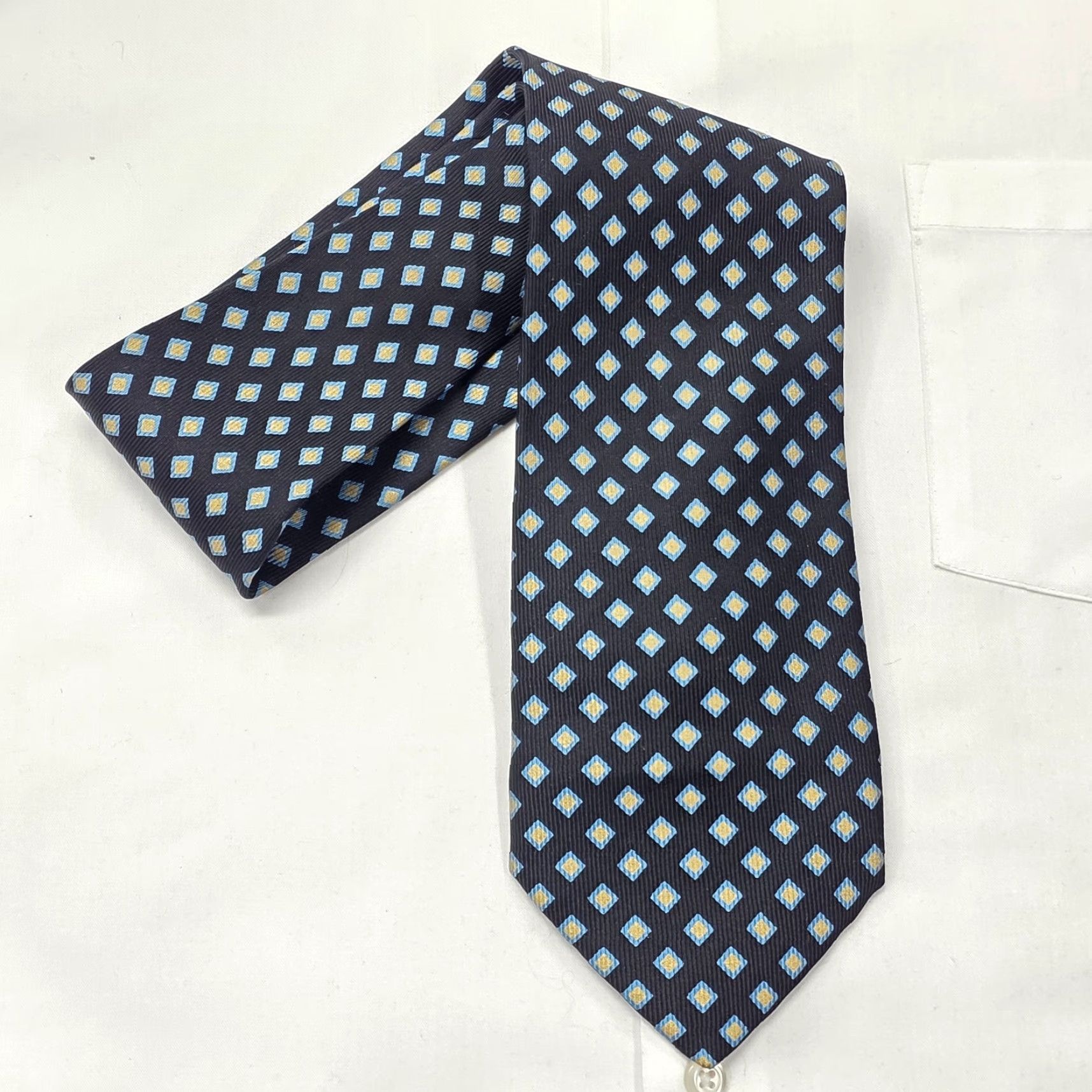 Brioni Brioni Necktie Mens Navy Blue Geometric Pattern 100% Silk Designer Satin Long 62" x 4" Italy Silk Tie - Mens Fashion Gift Size ONE SIZE - 6 Thumbnail