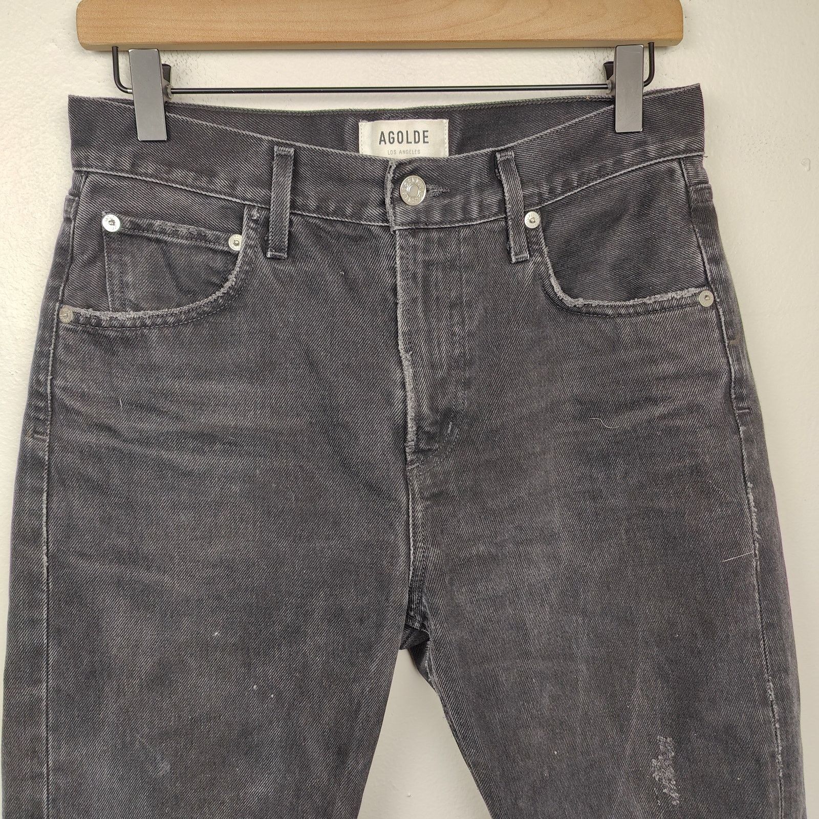 Agolde Agolde Cherie High Rise Straight Jeans 26 Distressed Black Size 26" / US 2 / IT 38 - 2 Thumbnail