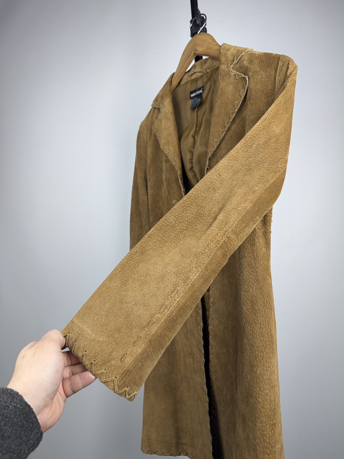 Genuine Leather Western Y2K Suede Leather Boho Coat Tan Whipstitch Jacket Size XS / US 0-2 / IT 36-38 - 9 Thumbnail