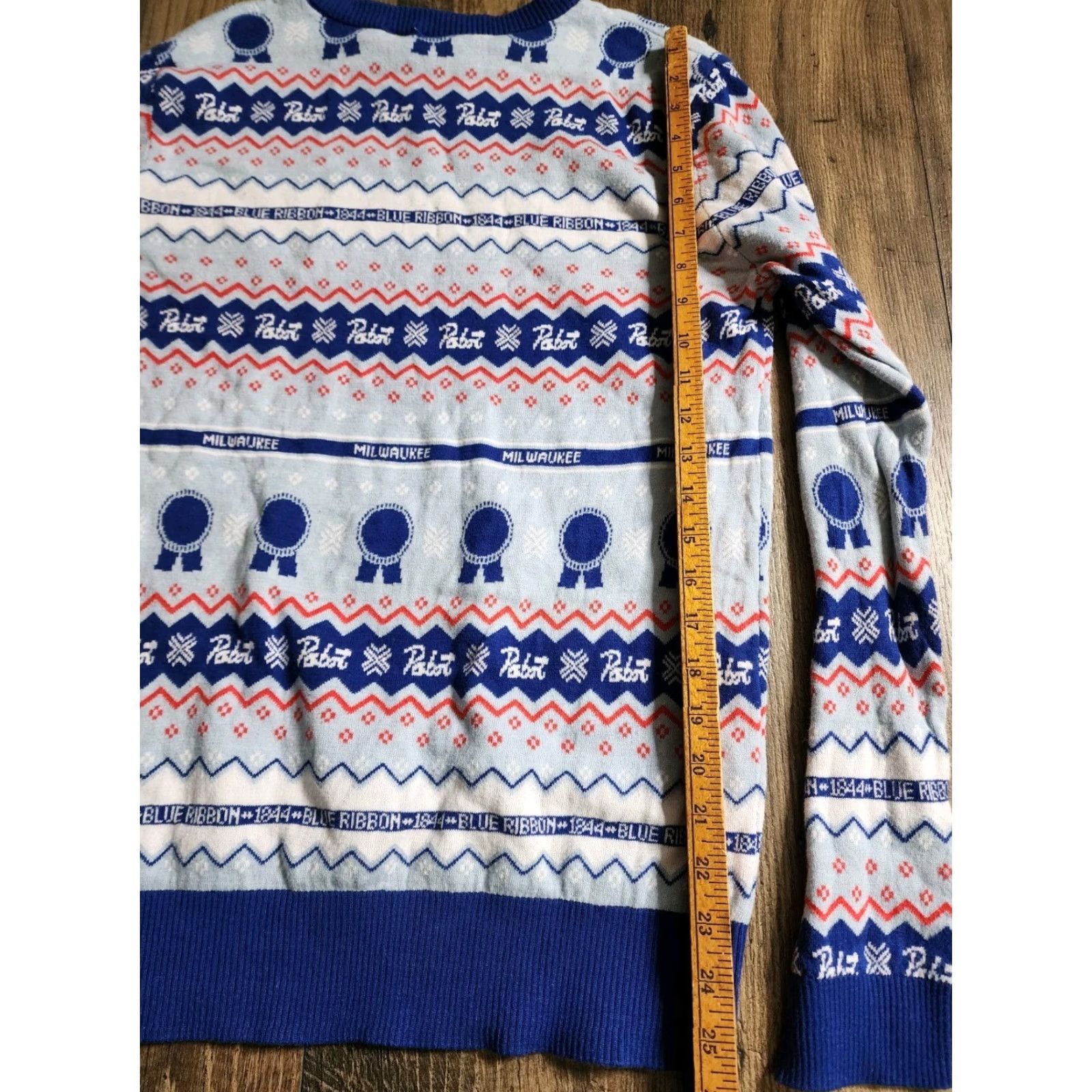 Vintage Womens Pabst Blue Ribbon Sweater Shirt All Over Print Pullover Christmas Ugly Knit Blue PBR Be er Size S / US 4 / IT 40 - 2 Thumbnail