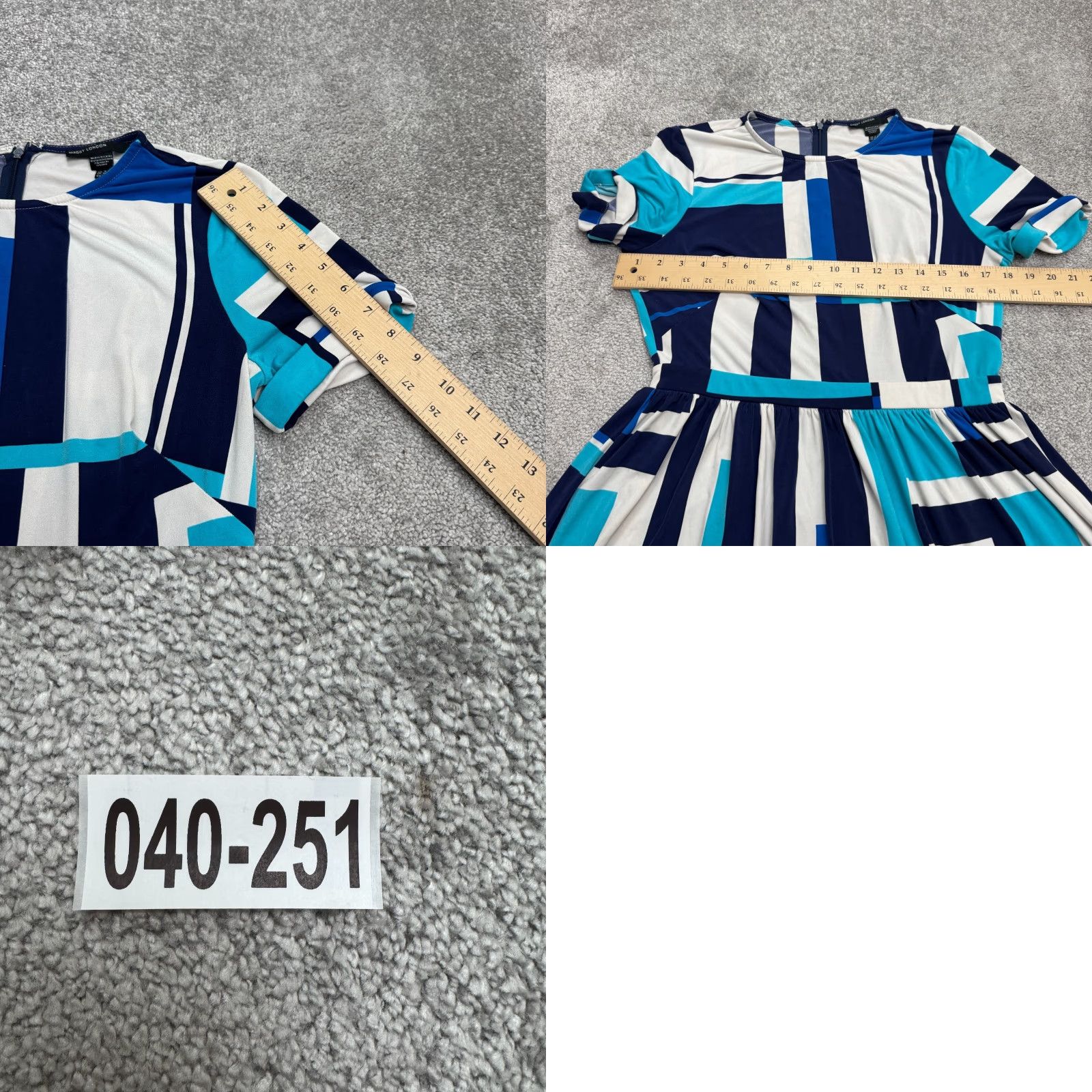 MAGGY LONDON Maggy London Geometric Dress A-Line Womens 6 Blue Short Sleeve Midi Size 28" / US 6 / IT 42 - 9 Thumbnail