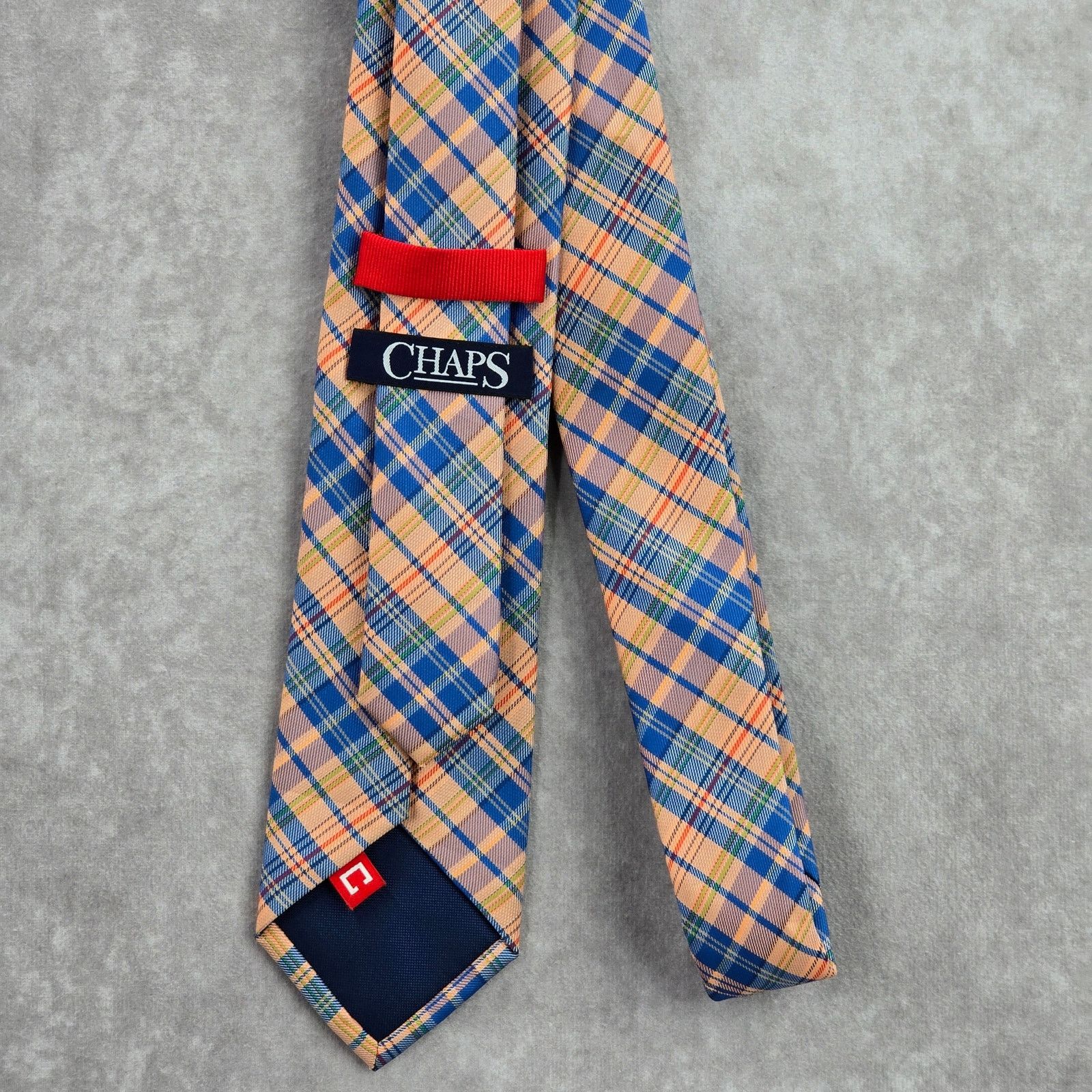 Chaps Chaps Orange Plaid Stripe Tartan 100% Polyester Neck Tie Size 28 - 3 Thumbnail