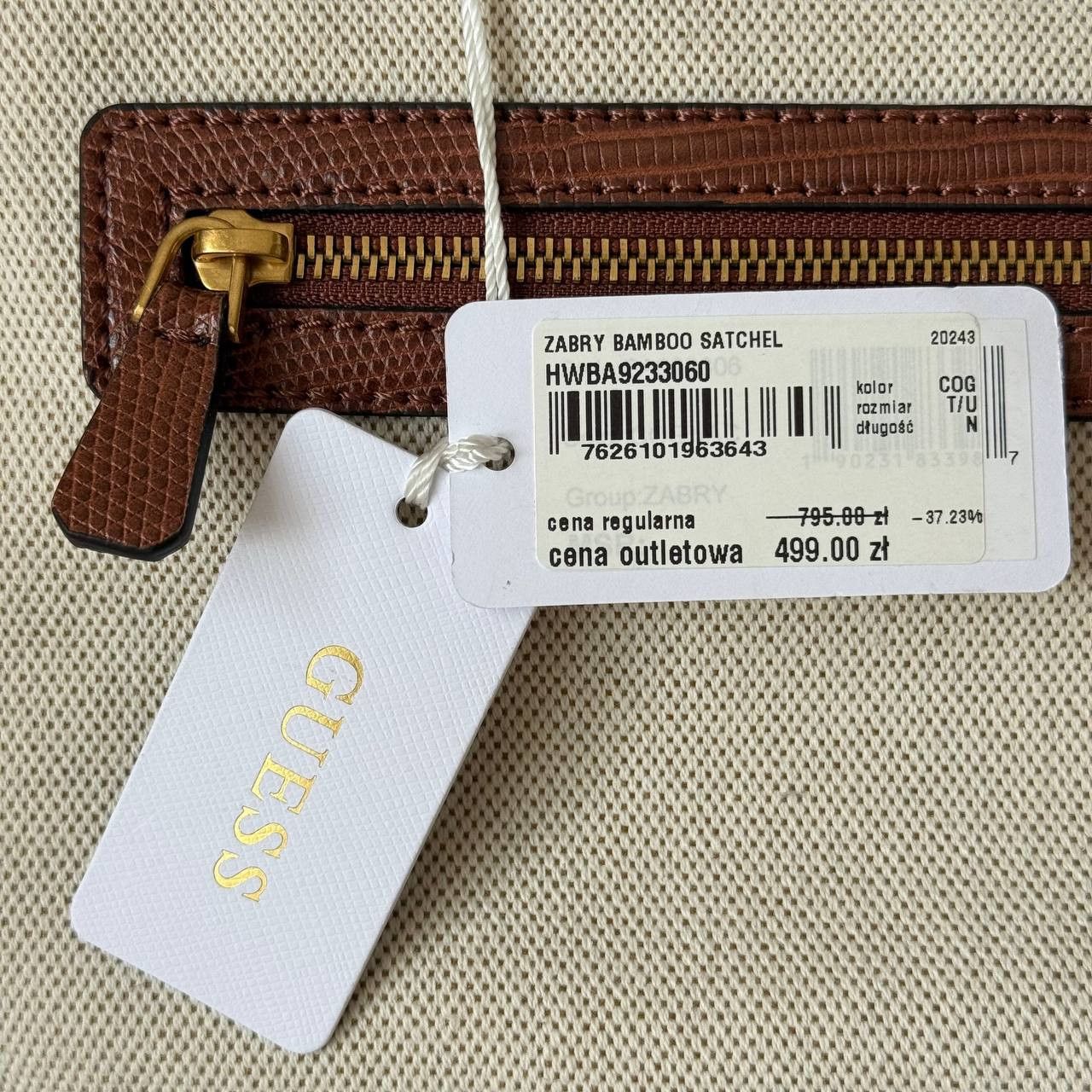 Guess Guess Zabry Bamboo Satchel Large Beige Brown Bag New Size ONE SIZE - 10 Thumbnail