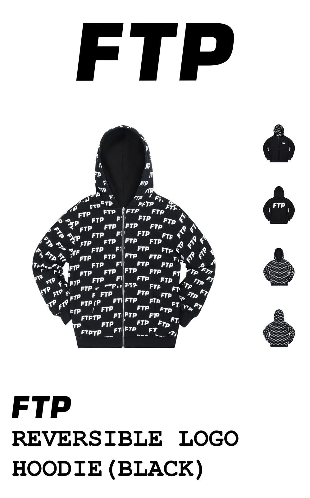 FTP REVERSIBLE LOGO HOODIE BLACK Tops